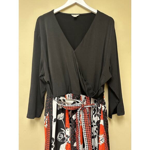 Cato Est. 1946 Black Multicolor Tie Belt 3/4 Sleeve V-Neck Maxi Dress Sz 22/24W - Picture 6 of 13